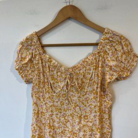 Daze Dayz Shirring Sleeves Midi Dress Yellow Floral Boho Size Medium - Picture 4 of 4